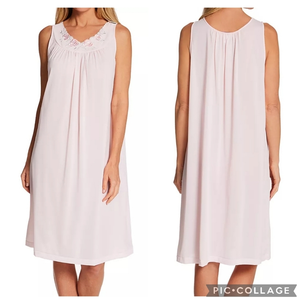 Shadowline Petals Nightgown Pink Embroidered Floral Sleeveless Size Medium